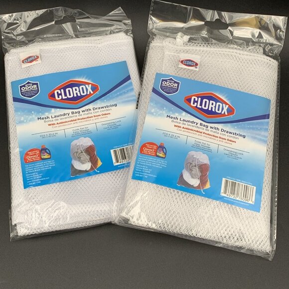 Clorox Mesh Laundry Bag With Drawstring & Antimicrobial Protection Set of 2 - Picture 1 of 5